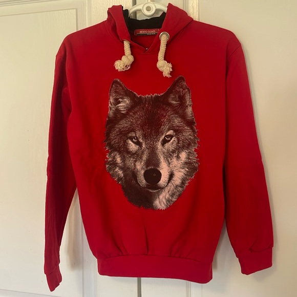 Wolf Art Pullover Hoodie - Red, Large, Flannel Lined, Double Layered - Picture 1 of 11